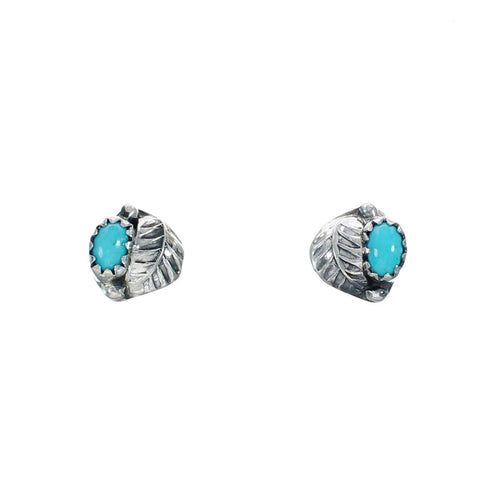 Sterling Silver And Turquoise Navajo Leaf Post Earrings X10020